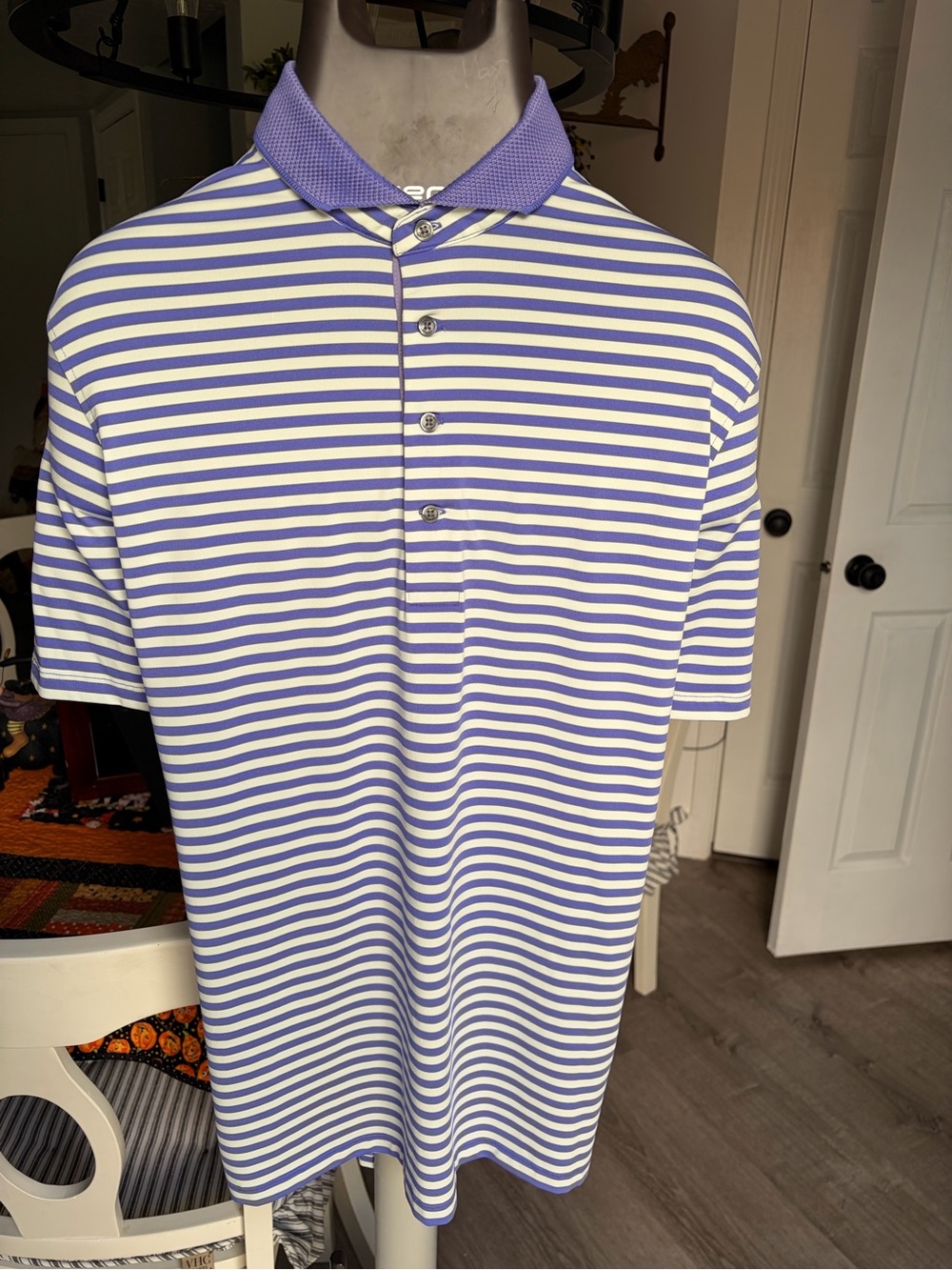 Greyson Lavender and White Striped Men's Polo